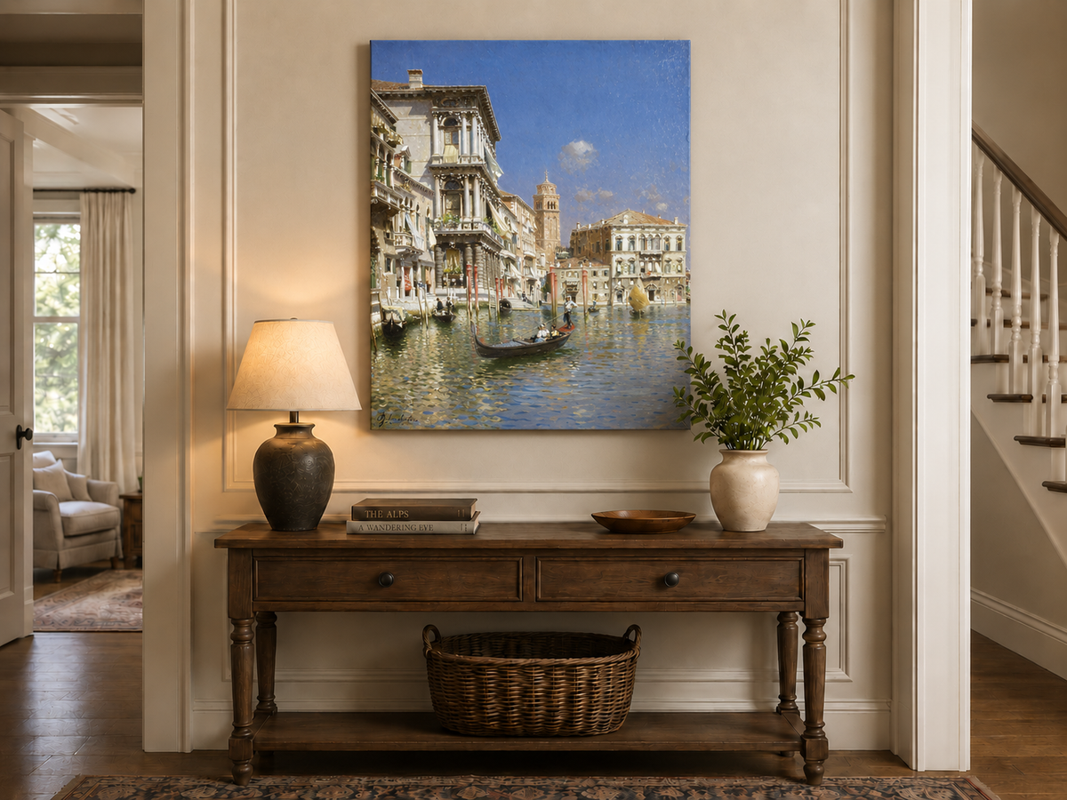 Landscape Oil Painting - Venice Canal Gondola, Historic Palaces