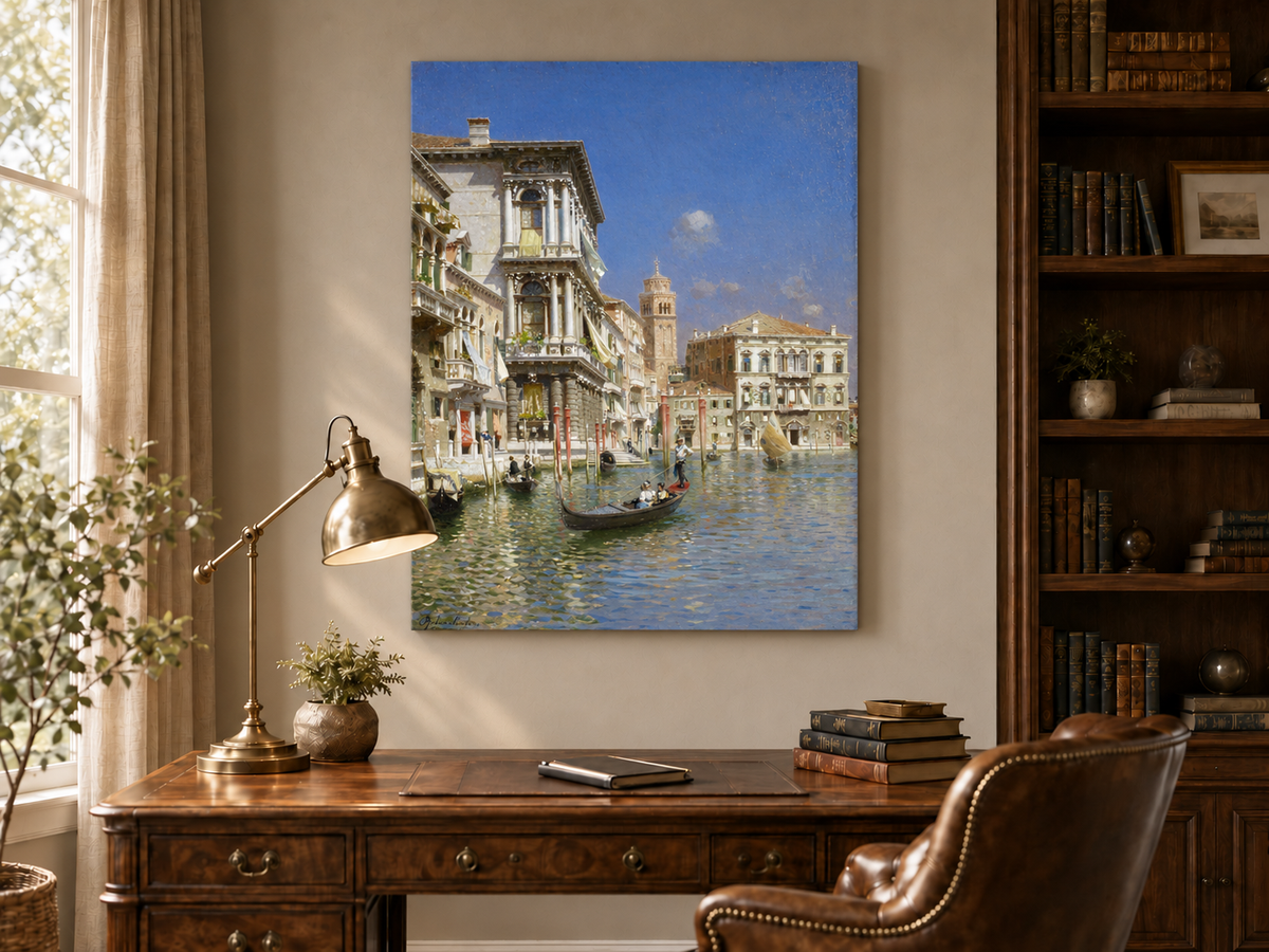 Landscape Oil Painting - Venice Canal Gondola, Historic Palaces