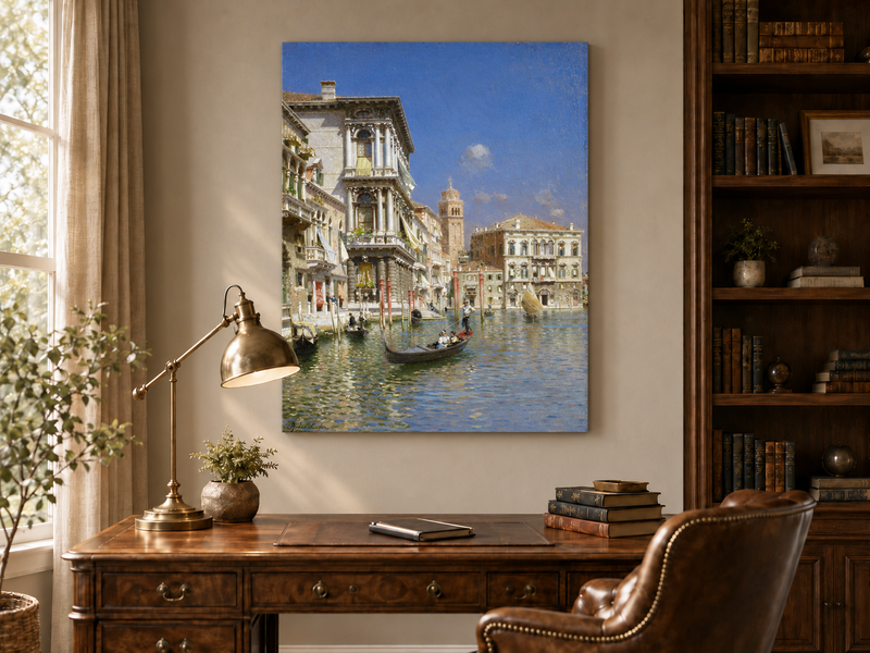 Landscape Oil Painting - Venice Canal Gondola, Historic Palaces