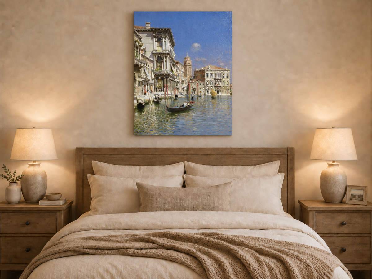 Landscape Oil Painting - Venice Canal Gondola, Historic Palaces