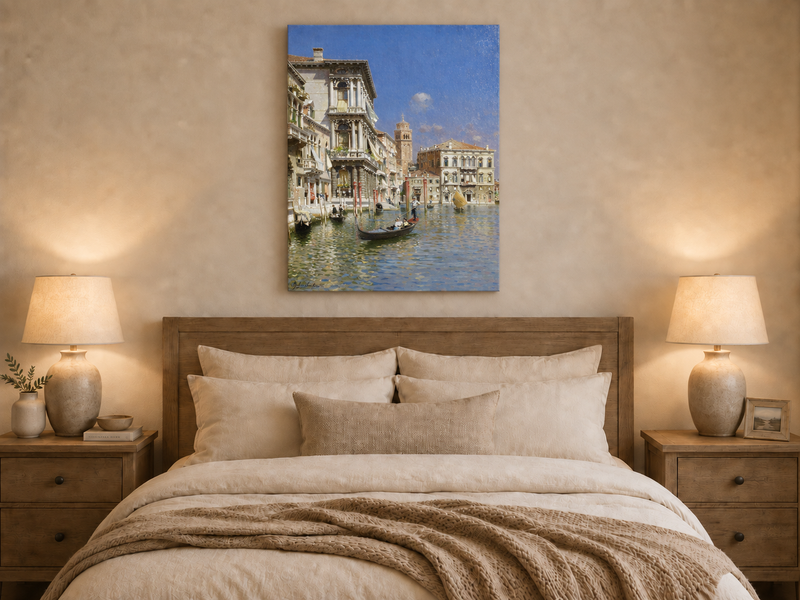 Landscape Oil Painting - Venice Canal Gondola, Historic Palaces