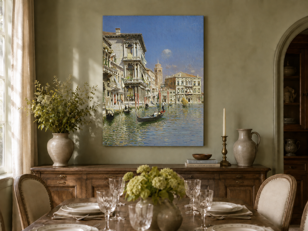 Landscape Oil Painting - Venice Canal Gondola, Historic Palaces