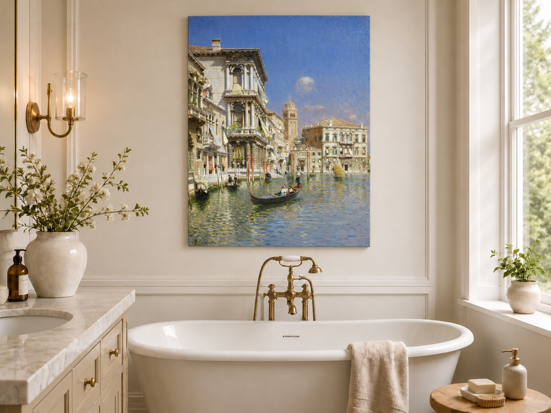 Landscape Oil Painting - Venice Canal Gondola, Historic Palaces
