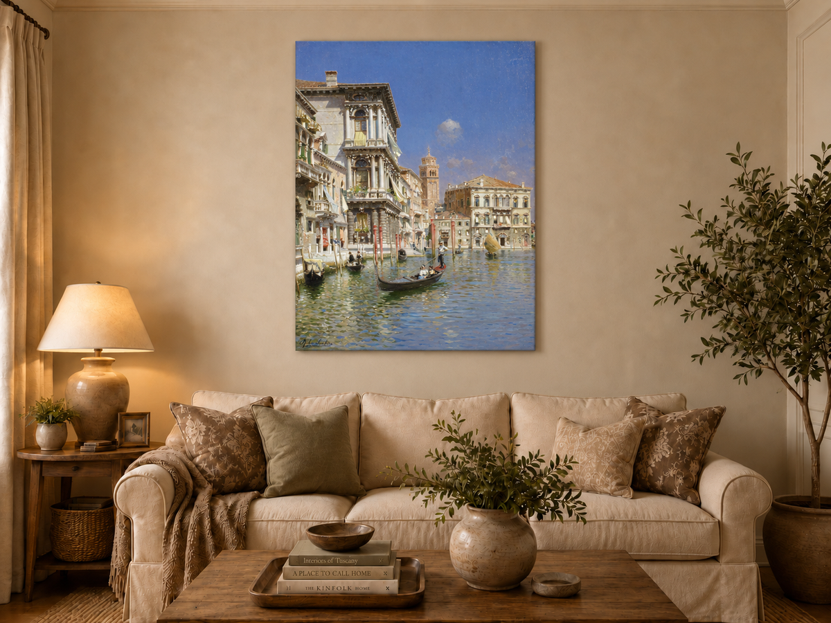 Landscape Oil Painting - Venice Canal Gondola, Historic Palaces