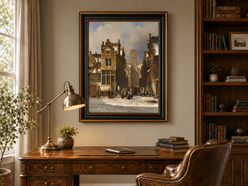 Ölgemälde Landschaft - Europäischer Straßenmarkt - Handgemalt