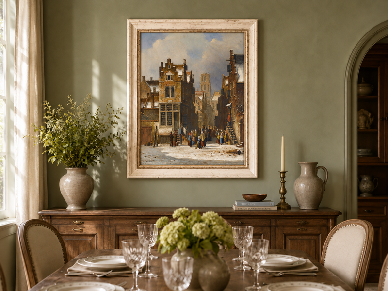 Ölgemälde Landschaft - Europäischer Straßenmarkt - Handgemalt