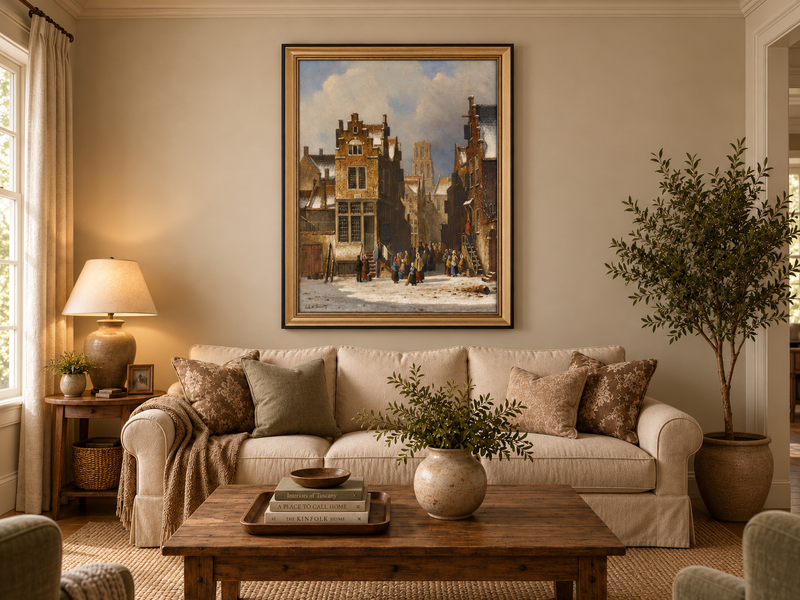 Ölgemälde Landschaft - Europäischer Straßenmarkt - Handgemalt