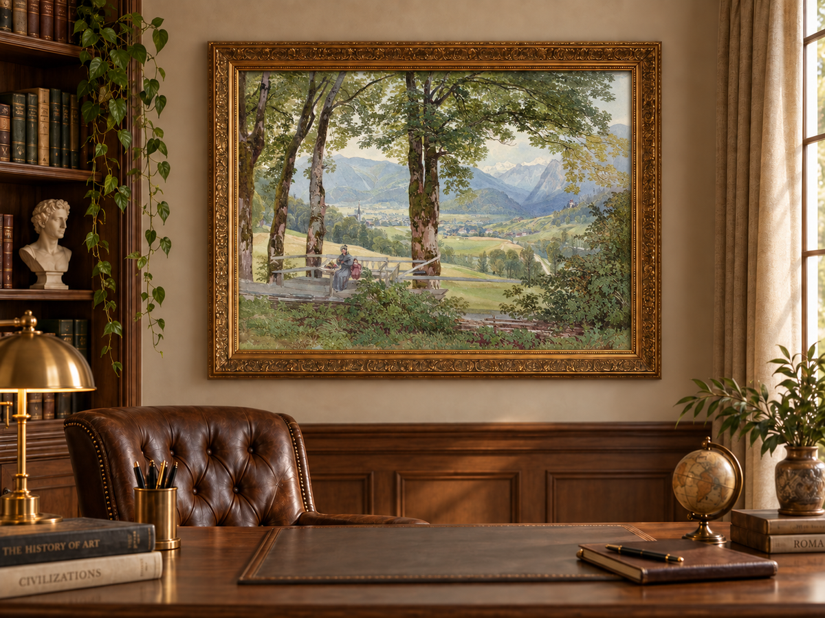 Ölgemälde Landschaft - Bergtalblick von der Terrasse