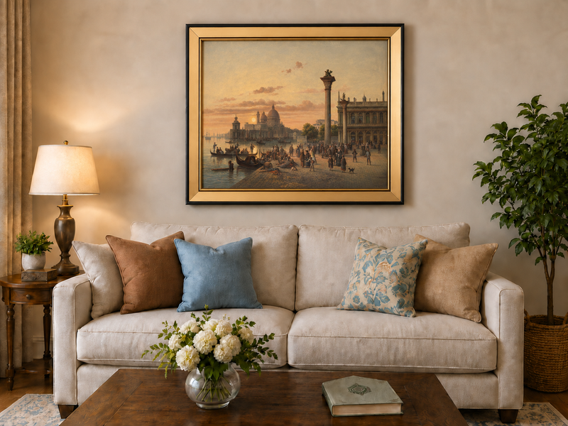 Landschaft Ölgemälde – Venedig Sonnenuntergang | Handgemalte Stadtansicht