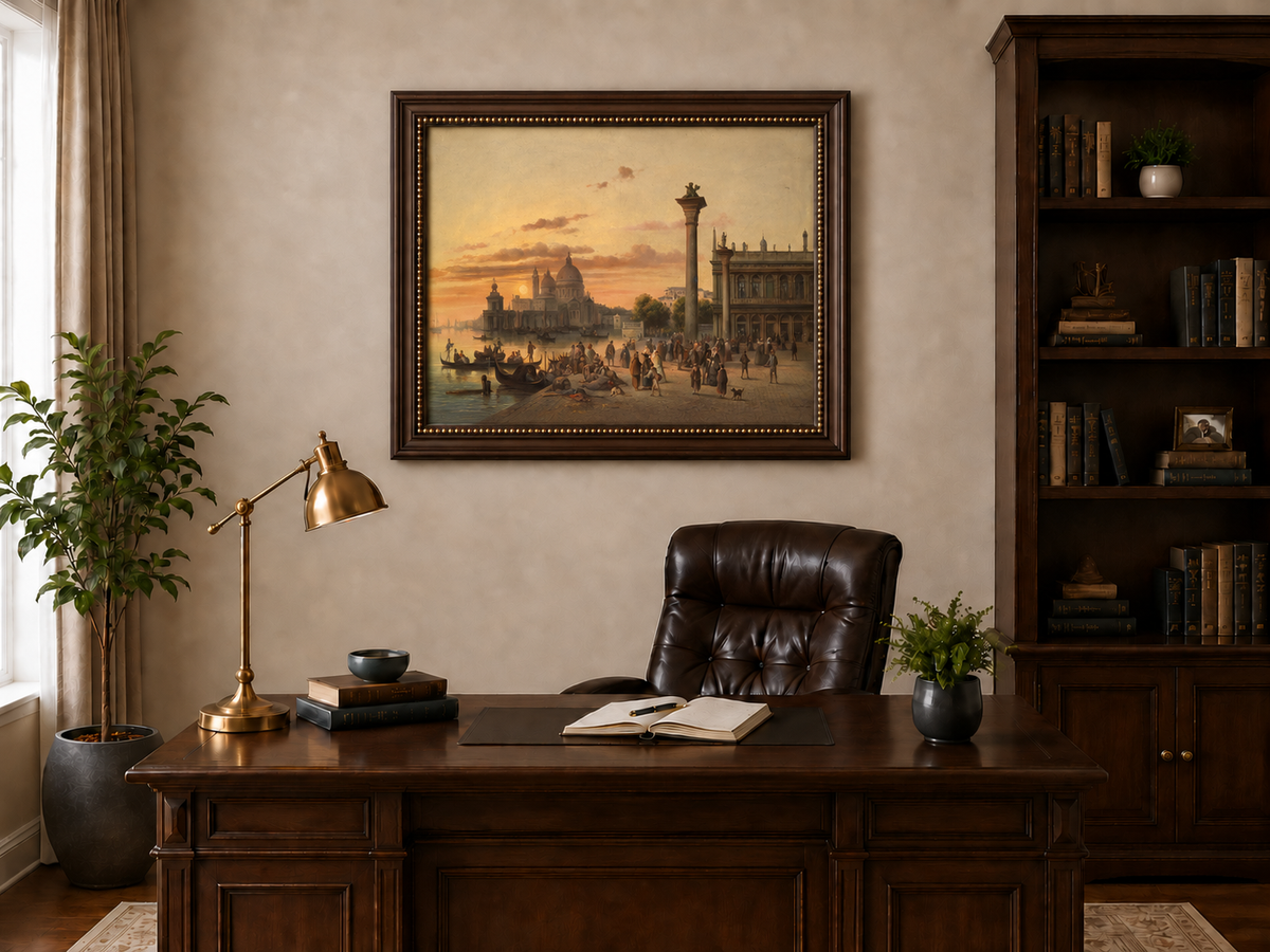 Landschaft Ölgemälde – Venedig Sonnenuntergang | Handgemalte Stadtansicht