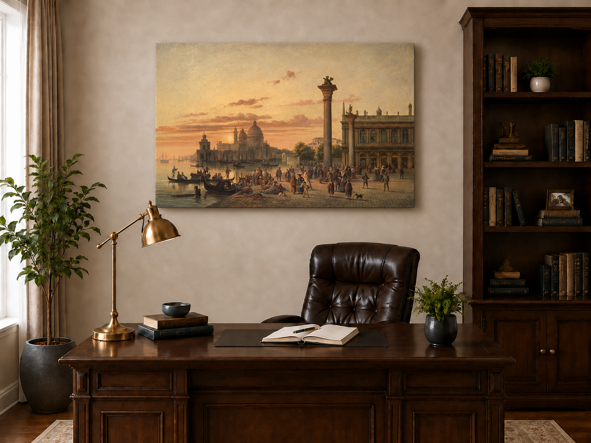 Landschaft Ölgemälde – Venedig Sonnenuntergang | Handgemalte Stadtansicht