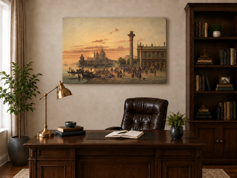 Landschaft Ölgemälde – Venedig Sonnenuntergang | Handgemalte Stadtansicht
