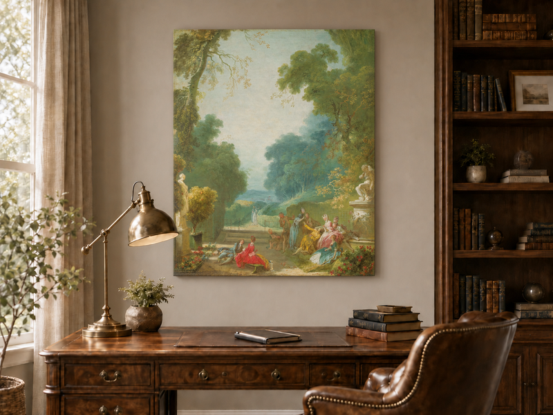 Peinture à l'huile de paysage - Rivière printanière avec pêcheur et arbres