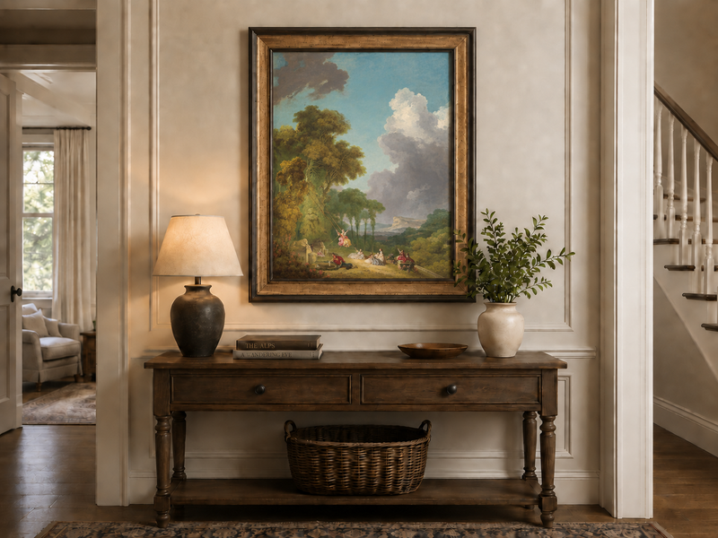 Landscape Oil Painting - Romantic Garden Landscape Figures &