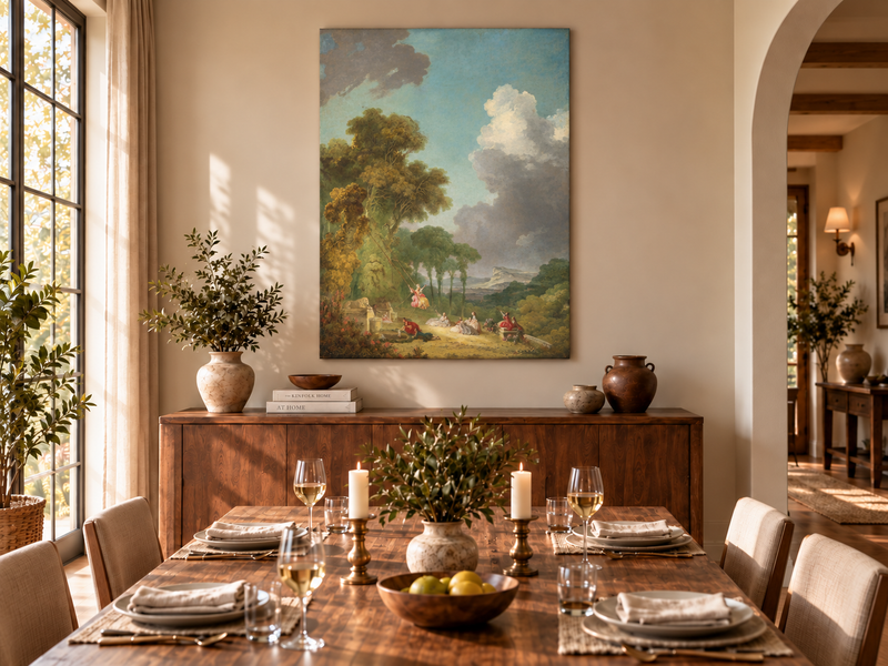 Landscape Oil Painting - Romantic Garden Landscape Figures &