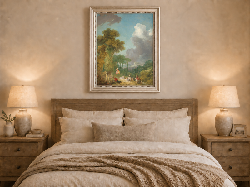 Landscape Oil Painting - Romantic Garden Landscape Figures &