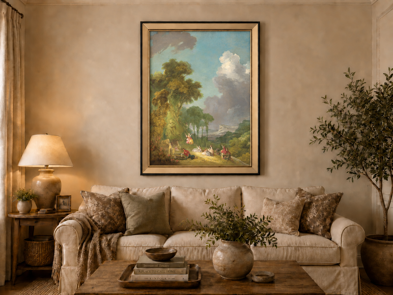 Landscape Oil Painting - Romantic Garden Landscape Figures &