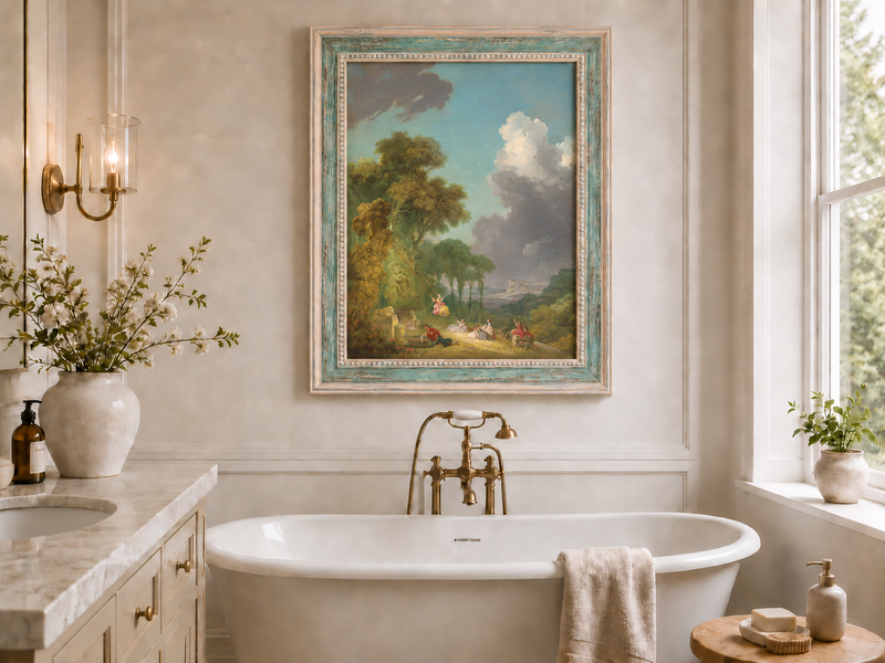 Landscape Oil Painting - Romantic Garden Landscape Figures &