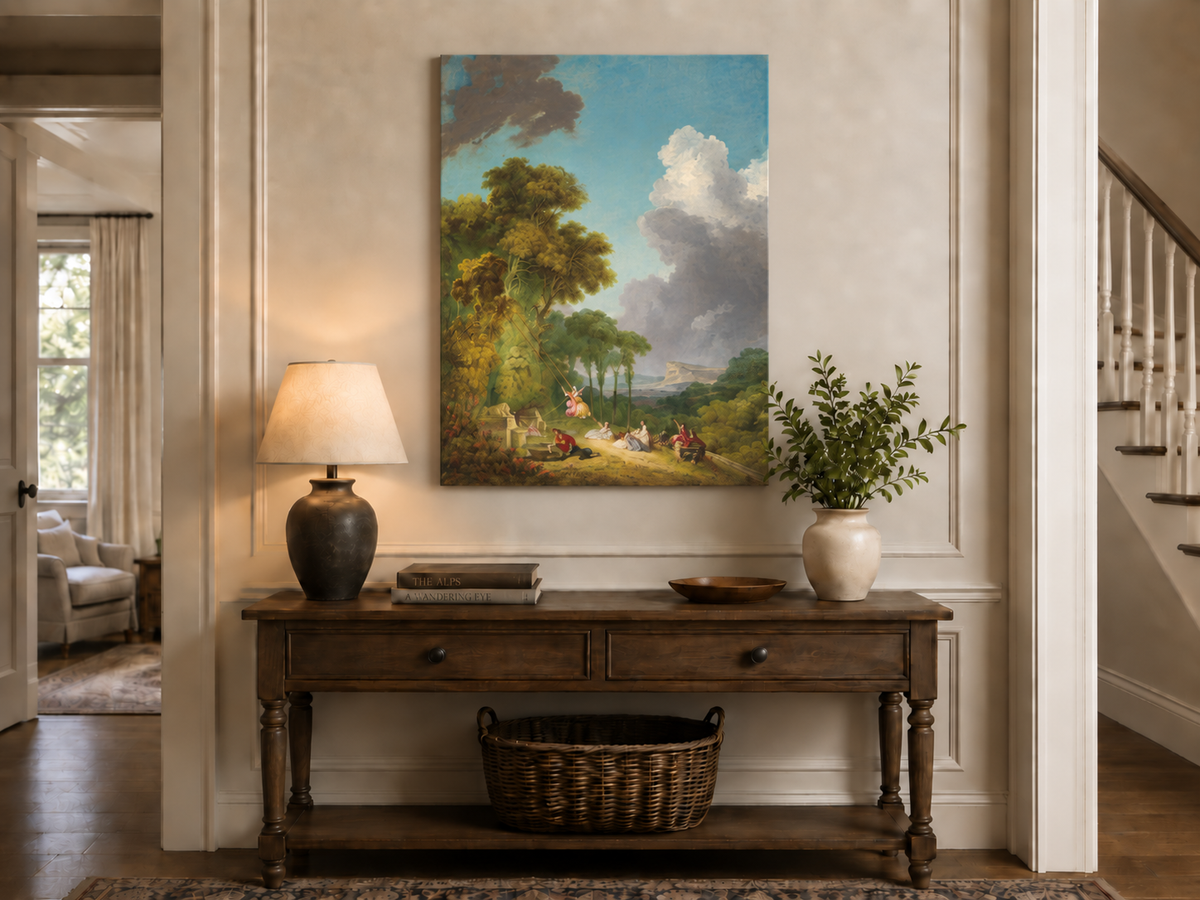 Landscape Oil Painting - Romantic Garden Landscape Figures &