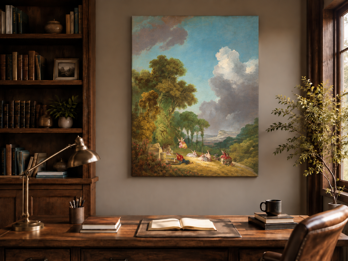 Landscape Oil Painting - Romantic Garden Landscape Figures &