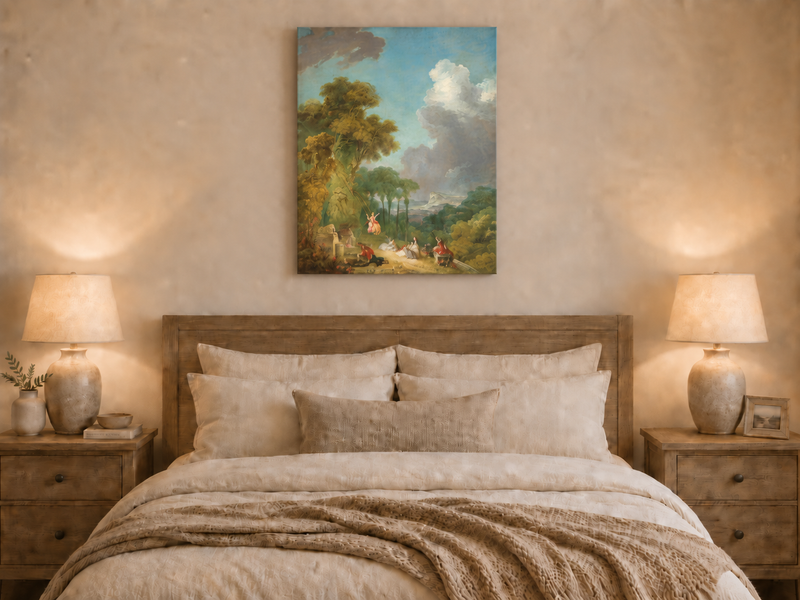 Landscape Oil Painting - Romantic Garden Landscape Figures &