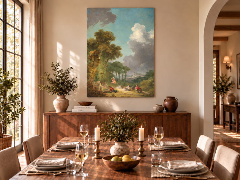 Landscape Oil Painting - Romantic Garden Landscape Figures &