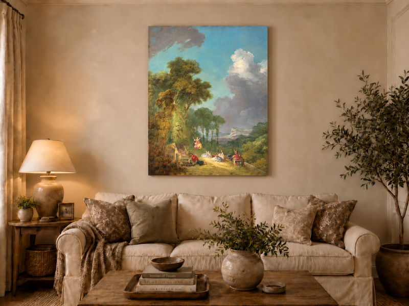 Landscape Oil Painting - Romantic Garden Landscape Figures &