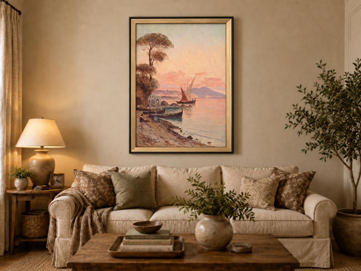 Landscape Oil Painting - Mediterranean Harbor at Sunset