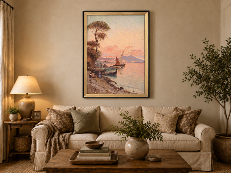 Landscape Oil Painting - Mediterranean Harbor at Sunset