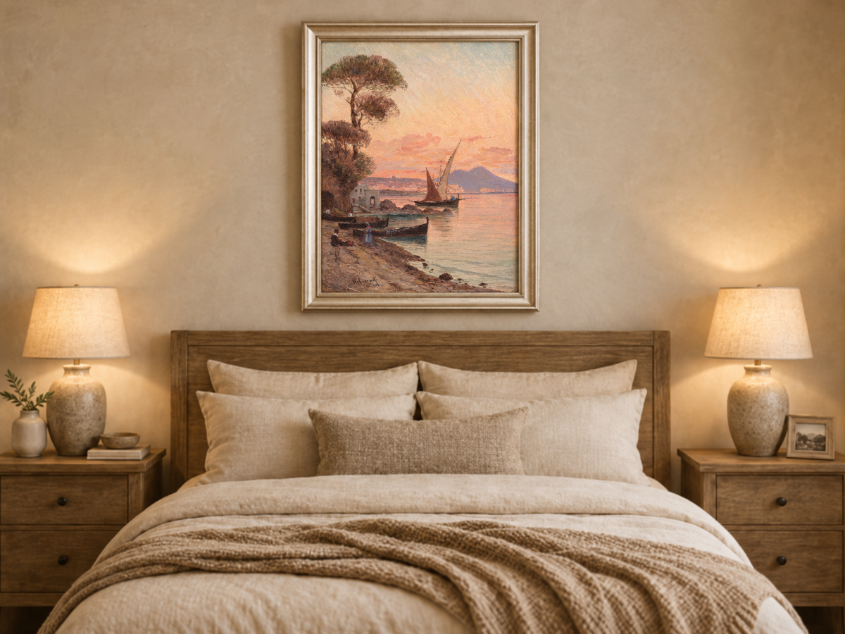 Landscape Oil Painting - Mediterranean Harbor at Sunset