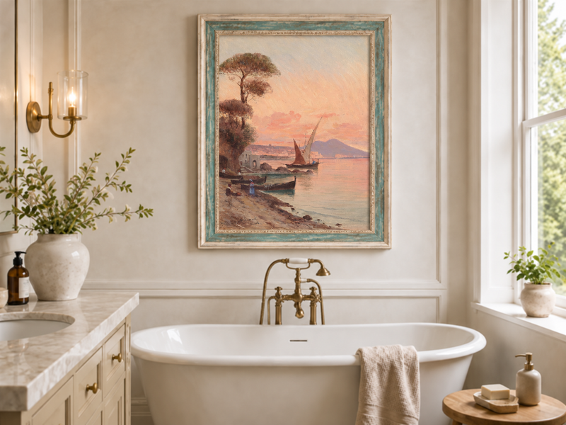 Landscape Oil Painting - Mediterranean Harbor at Sunset