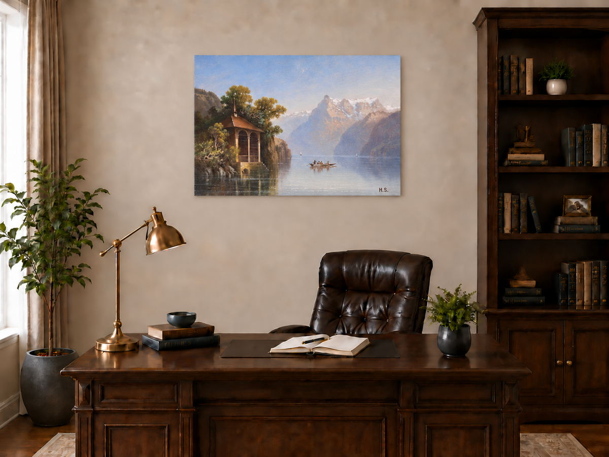 Landschaftsölgemälde - Rustikale Alpenfarm Pferde | Handgemalt