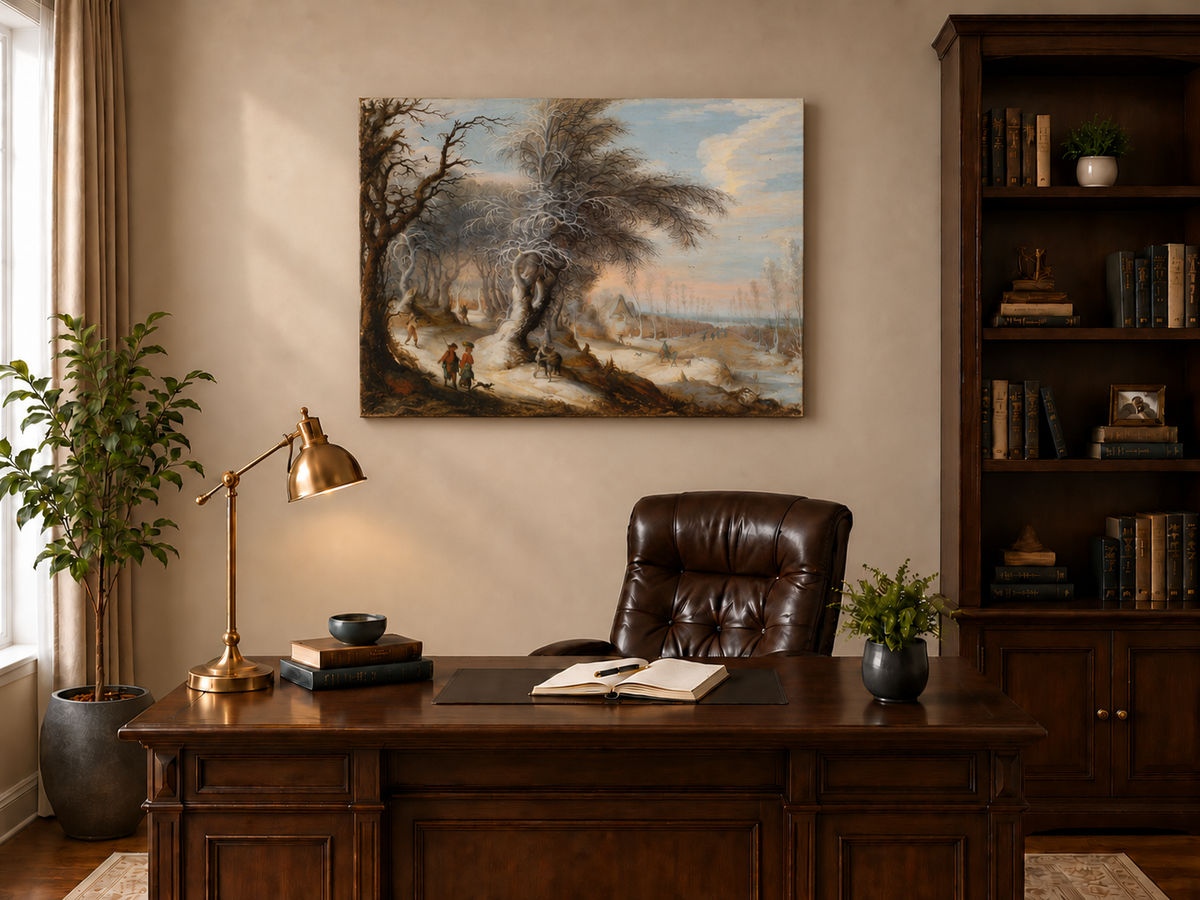 Landscape Oil Painting - Twilight River Ruins and Reflections