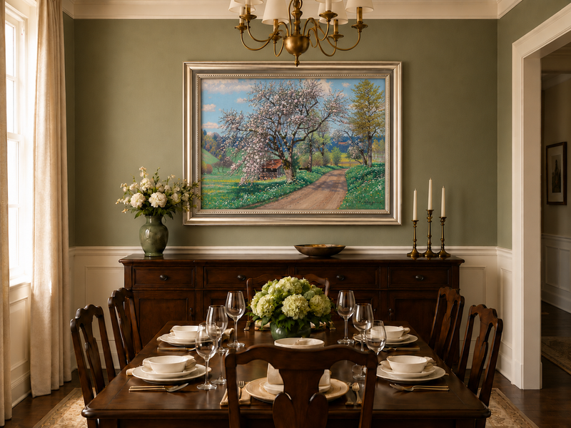 Landscape Oil Painting - Spring Blossom Path Flowering Tree &