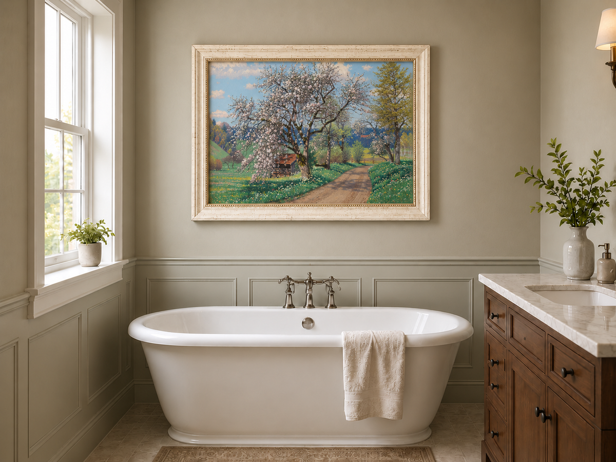 Landscape Oil Painting - Spring Blossom Path Flowering Tree &