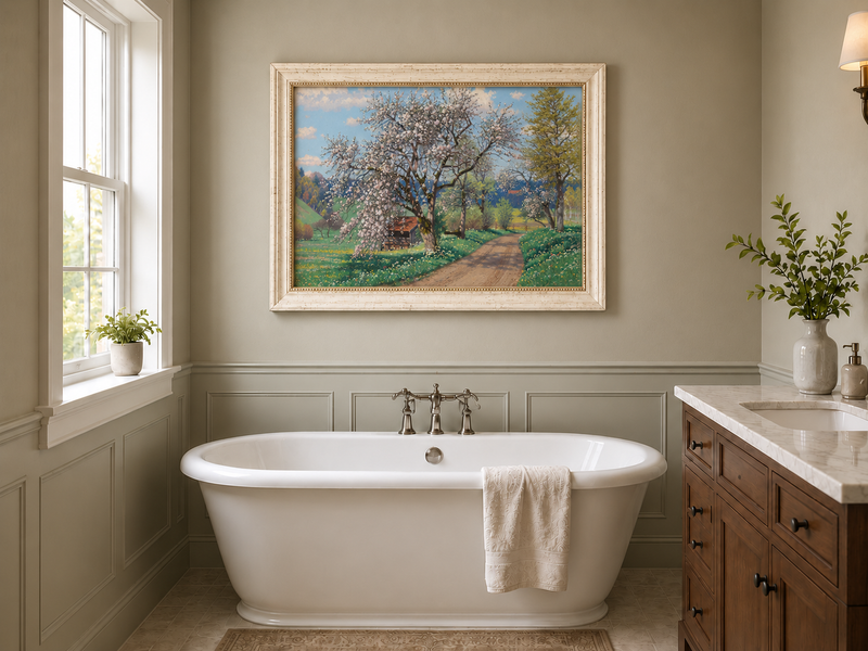 Landscape Oil Painting - Spring Blossom Path Flowering Tree &