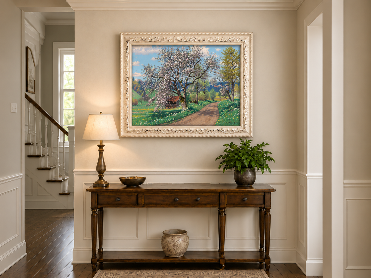 Landscape Oil Painting - Spring Blossom Path Flowering Tree &