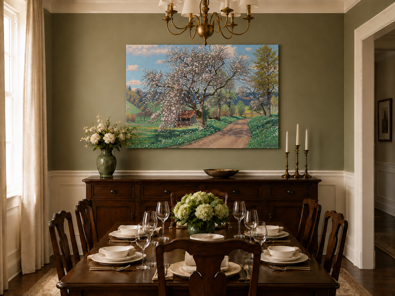 Landscape Oil Painting - Spring Blossom Path Flowering Tree &