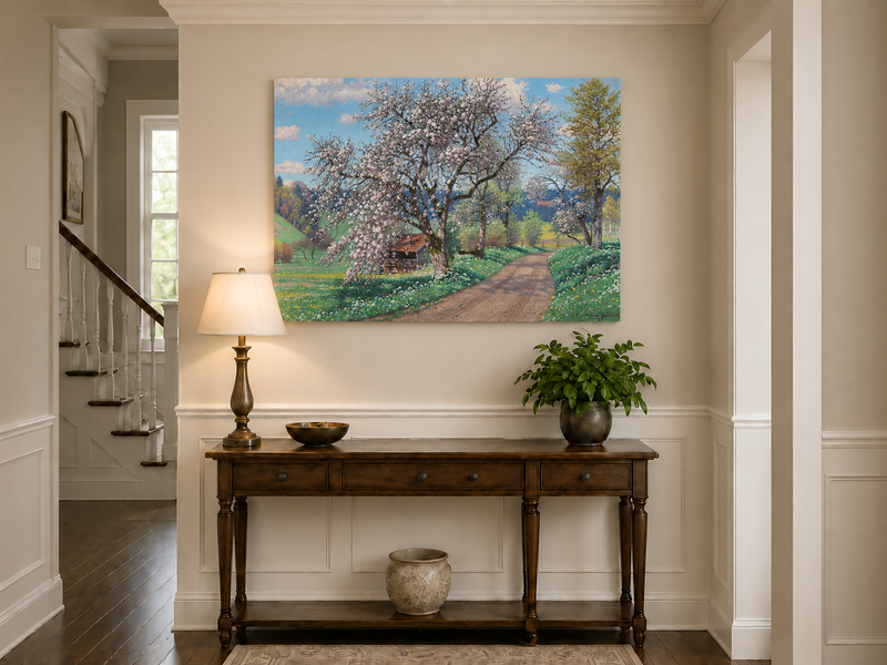 Landscape Oil Painting - Spring Blossom Path Flowering Tree &