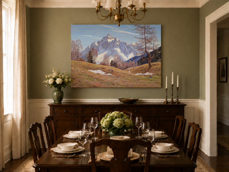 Landscape Oil Painting - Snow-Capped Alpine Mountain