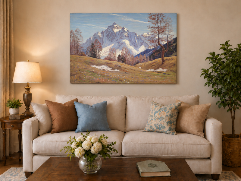 Landscape Oil Painting - Snow-Capped Alpine Mountain
