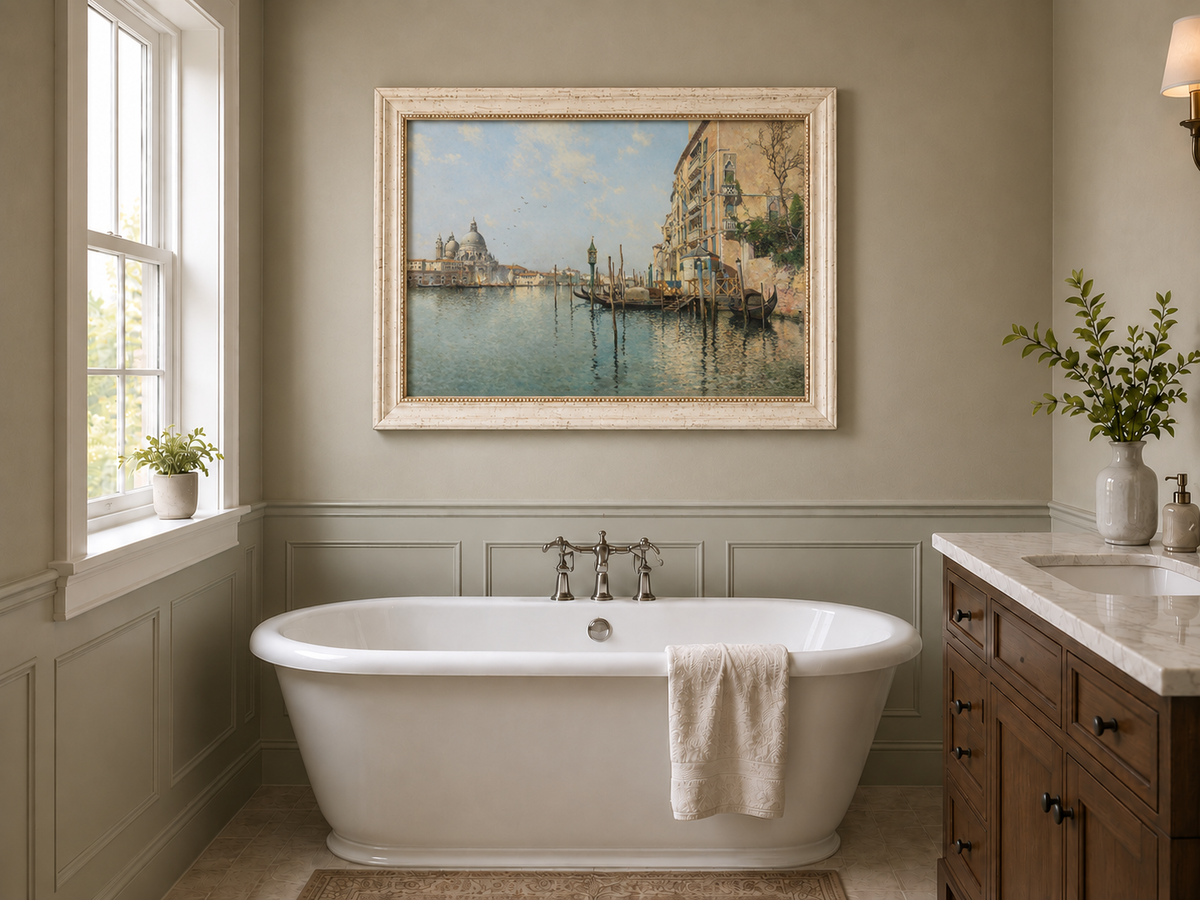 Peinture à l'huile de paysage - Venise Grand Canal, gondoles, basilique