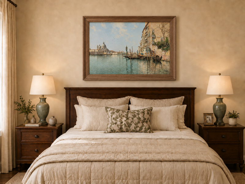 Peinture à l'huile de paysage - Venise Grand Canal, gondoles, basilique