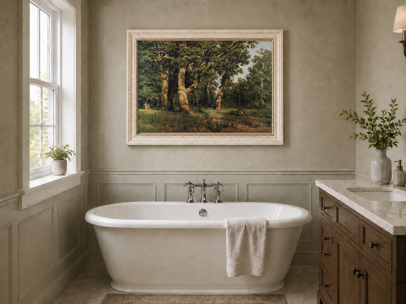 Peinture à l'huile de paysage - Clairière d'une forêt de chênes anciens