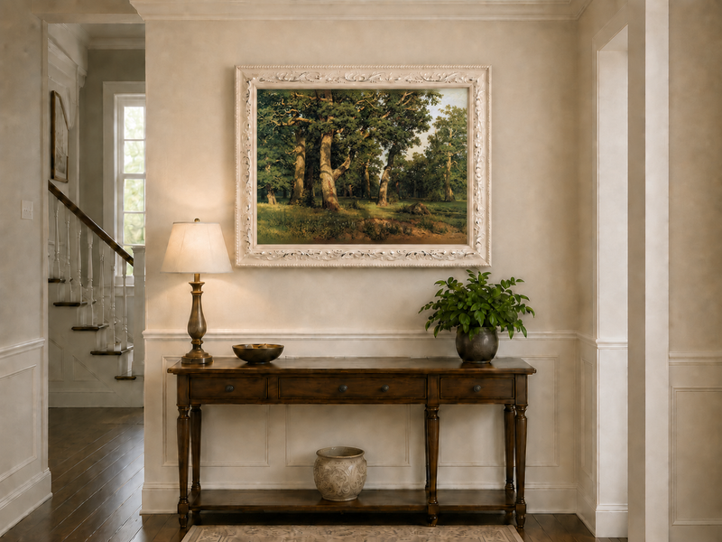 Peinture à l'huile de paysage - Clairière d'une forêt de chênes anciens