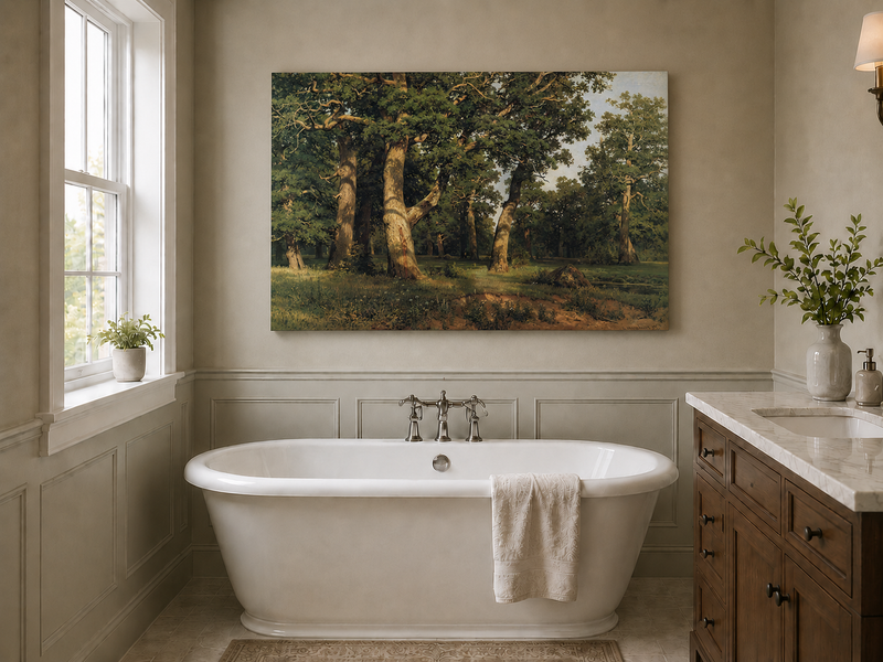 Peinture à l'huile de paysage - Clairière d'une forêt de chênes anciens