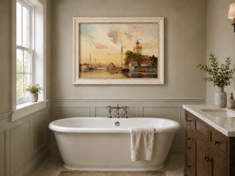 Peinture à l'huile de paysage - Chênaie ancienne au soleil