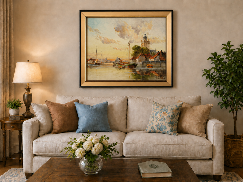 Peinture à l'huile de paysage - Chênaie ancienne au soleil