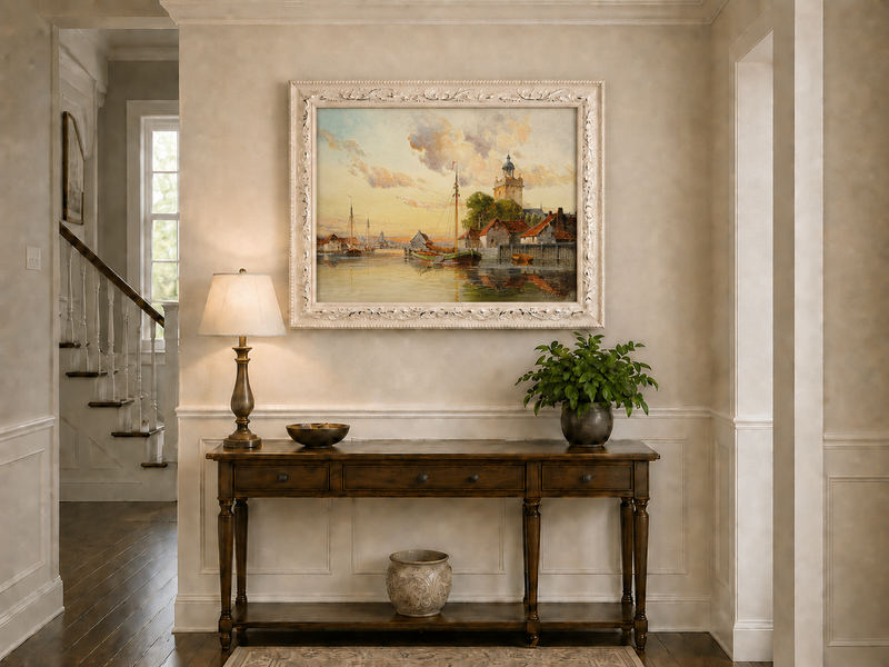 Peinture à l'huile de paysage - Chênaie ancienne au soleil