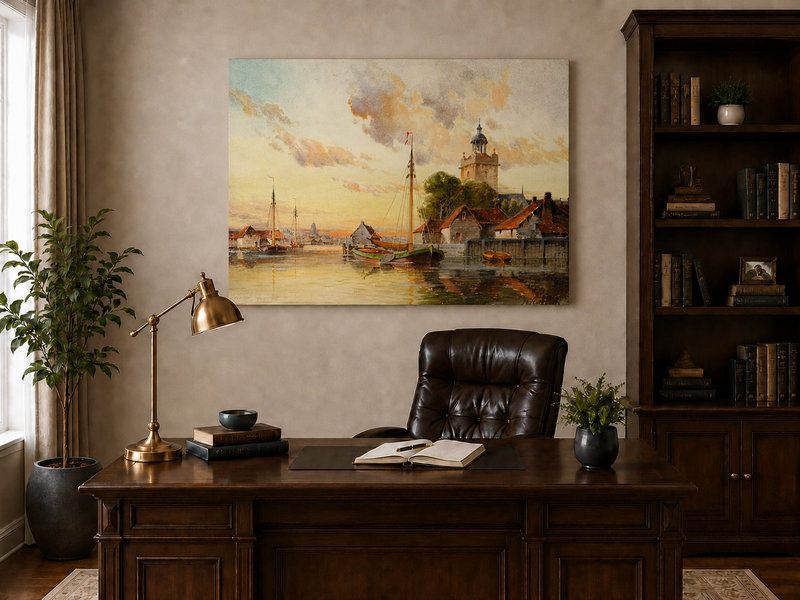 Peinture à l'huile de paysage - Chênaie ancienne au soleil